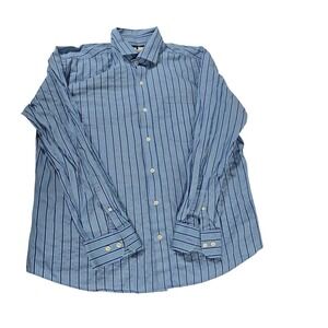 Southern Pines Mens Blue Green Stripe Button Down Shirt L Cotton Long Sleeve